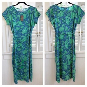 J. Jill Maxikleid blau & grün Blumenmuster Gürtel Flügelärmel Gr. MP NEU - Bild 1 von 8