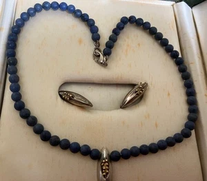Beautiful, Early 20th Century Lapis Lazuli Necklace, Silver Pendant & Earrings - Picture 1 of 11