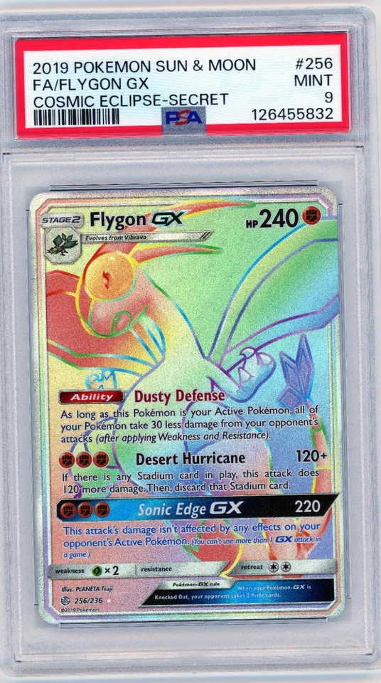 2019 POKEMON SUN & MOON COSMIC ECLIPSE SECRET #256 FULL ART/FLYGON GX PSA 9  - Image 1 of 1