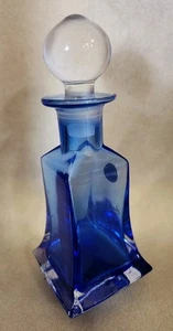 Vintage Cobalt Blue Cristallo Glass Line Perfume Bottle Made In Italy - Picture 1 of 4