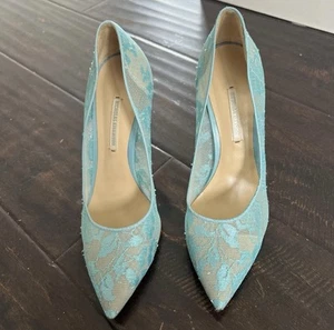 Nicholas Kirkwood Blue Lace Pumps with Gold Metal Heel - Picture 1 of 5