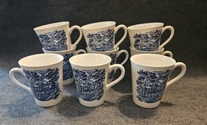 9 Vintage Liberty Blue Staffordshire Eisenstein große Kaffeetassen, Monticello 3,75"t - Bild 1 von 4