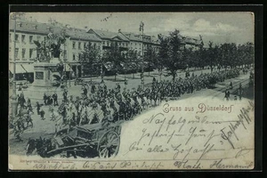 Postal a la luz de la luna Düsseldorf, lote de calle con capilla de marcha 1898 - Imagen 1 de 2