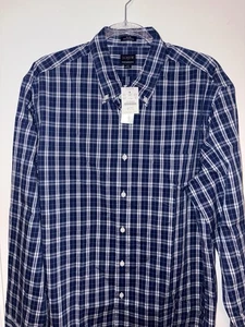 J Crew Performance Mens XL Blue Plaid Button Down Slim Untucked Long Sleeve NWT - Picture 1 of 7