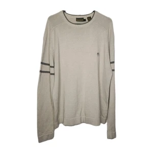 Timberland Men’s XL Sweater – Beige Tan Pullover, Grey Stripes, Logo Crewneck - Picture 1 of 10