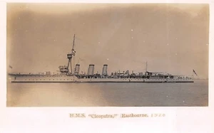 HMS CLEOPATRA ROYAL NAVY CRUISER AT EASTBOURNE SUSSEX REAL PHOTO POSTCARD 1920 - Picture 1 of 2