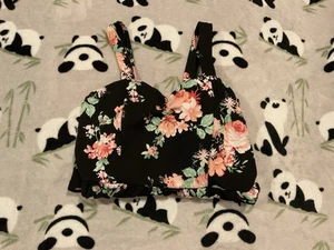 No Boundaries Juniors 7-8 Medium Black Floral Pink Sun Dress Padded Bra M - Picture 1 of 4