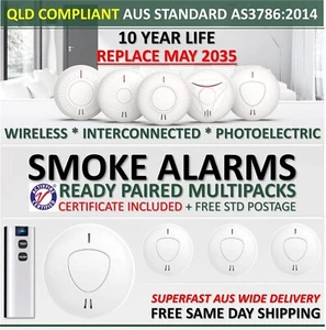 Paired Wireless Interconnected Photoelectric Smoke Alarm Detector 10-Yr Battery - Picture 1 of 16