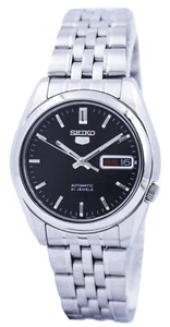 Seiko 5 Automatic Black Dial Silver Steel Case Band SNK SNK361K1 Men's Watch 30M - Picture 1 of 8