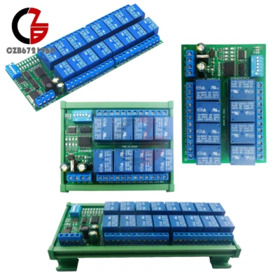 DC12V 8/16Channel RS485 Relay Module Modbus RTU PLC Expaning Board DIN Rail Case - Image 1 of 4