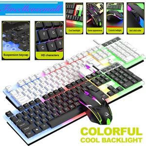 For PC Laptop RGB LED Backlighting Wired Keyboard and Mouse with Mechanical Feel - Picture 1 of 15