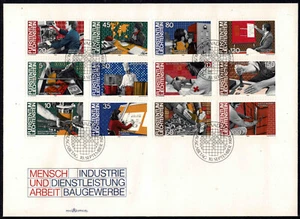 Liechtenstein 1984 People at Work FDC - Complete Set Of Twelve Stamps - Mint - Picture 1 of 1