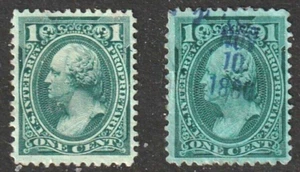 U. S. Revenue ~ RB11a & RB 11b ~ 1875-81 ~ 1c green ~ PROPRIETARY - Picture 1 of 1