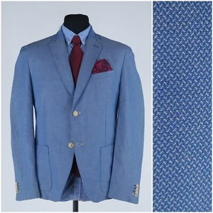 Mens Summer Blazer 40R UK Size DEVRED Blue Linen Cotton Sport Coat Jacket - Picture 1 of 14