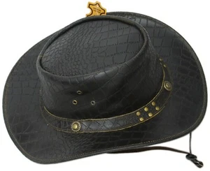 Cuero Real Caimán Estampado En relieve Estilo Occidental Arbusto Vaquero Sombrero Correa para la barbilla - Imagen 1 de 9