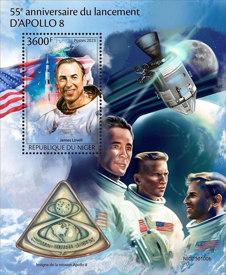 NASA APOLLO 8 Jim Lovell/Moon/Astronauts Space MNH 1v-Stamp Sheet (2023 Niger) — 第 1/1 张图片