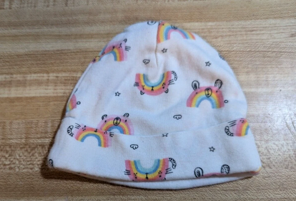 Gorra Cuna Gerber Bebé Niña Talla 0-6 Meses 100% Algodón Blanco Arco Iris Foto 1 de 1