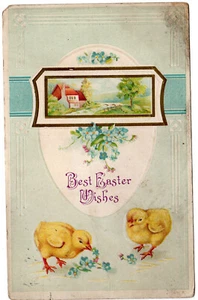 Vintage Best Easter Wishes Embossed Postcard - Circa 1910 Chicks - Posted - #300 - Picture 1 of 2