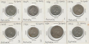 1966 - 1999 Australia Elizabeth II 10 cent & 20 cent coin mix x8pcs