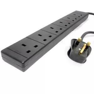 6 Way Extension Lead Cable Black 5 Metre 13A Electric Plug Socket UK Mains Power - Picture 1 of 1