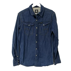 G-Star Raw Men's Arc 3D Shirt Long Sleeve Blue Denim Snap Button Size Large - Picture 1 of 8