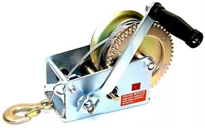 2500lbs Dual Gear Hand Winch Steel Cable Hand Crank ATV Trailer Boat Heavy Duty - Foto 1 di 5