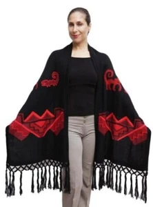 Superfine Alpaca Wool Intarsia Nazca Lines Handmade Shawl Wrap One Sz - Picture 1 of 21