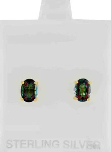 LAB CREATED 2.18 Cts MYSTIC TOPAZ STUD EARRINGS .925 SILVER (yellow) -NWT - Picture 1 of 4