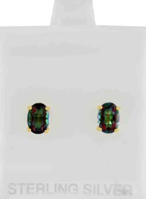 LAB CREATED 2.18 Cts MYSTIC TOPAZ STUD EARRINGS .925 SILVER (yellow) -NWT - Image 1 of 4