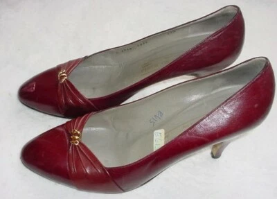 Vintage 80s Burgundy Leather Bruno Magli Shoes 9 - Image 1 of 4