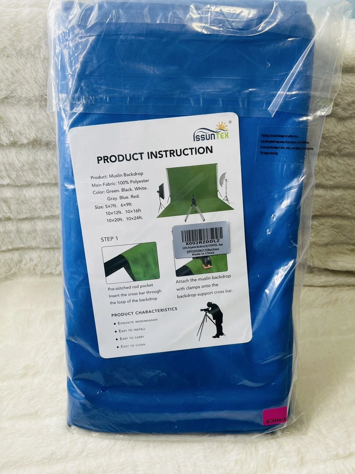 NUEVO Telón de fondo de muselina para fotografía azul Issuntex 5x 7 pies. Foto 1 de 4