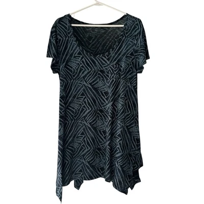 Túnica Fresh Produce Dobladillo Mordedura de Tiburón Azul Manga Corta Top Talla Grande Foto 1 de 4