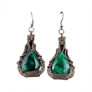 Daughters Day Deal Copper Zambian Emrald Stone Drop Dangle Wife Earrings Jewelry - Picture 1 of 7
