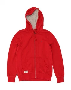 TOMMY HILFIGER Mens Zip Hoodie Sweater XS Red Cotton CP30 - Picture 1 of 3