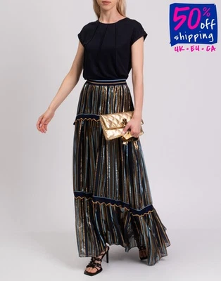 RRP €1770 PETER PILOTTO Metallic Chiffon Maxi Skirt UK8 IT40 US4 S Silk Blend - Image 1 of 4