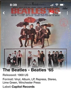 The Beatles ~ Beatles '65 LP Capitol ST 2228 Ultrasonic Cln VG+ 1969 Reissue - Picture 1 of 13