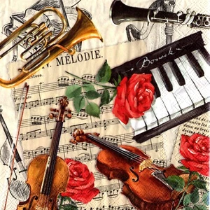 Serviettes en papier musique instruments notes fleurs. Napkins music instruments - Picture 1 of 1
