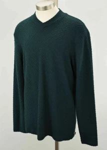 ARMANI COLLEZIONI Men Green Geometric Textured V Neck Knit Sweater Shirt 3XL NWT - Picture 1 of 2