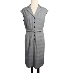 NWT JESSICA HOWARD Belted Sheath Dress GRAY size 10 Pet Buttons Preppy Summer - Picture 1 of 10