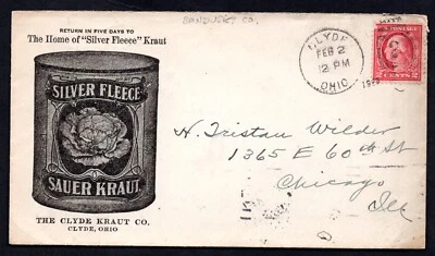 US 1929 ADVERTISING "SILVER FLEECE SAUERKRAUT CO." CLYDE OHIO TO CHICAGO ILL. - Image 1 of 2
