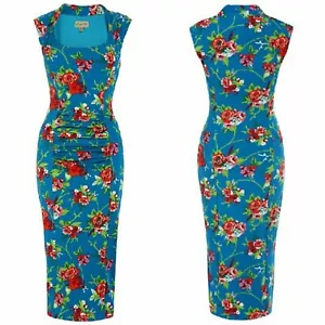 Neu mit Etikett Lindy Bop Margarita Blumenmuster blau wackelndes Kleid US 4 Retro Pin Up Rockabilly - Bild 1 von 6