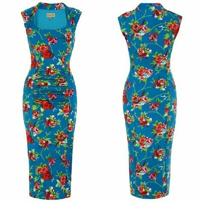 Новый с Ярлыками Lindy Bop Маргарита цветочный синий Wiggle платье США 4 ретро Pin Up рокабилли - Изображение 1 из 4