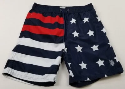 Pantalones Cortos de Natación US Polo Assn Hombres Medianos Rojo Blanco Azul Bandera Estrella 4 de Julio EE. UU. Foto 1 de 4
