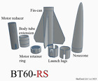 3D printed BT60-RS model rocket kit.