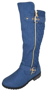 Stivali al ginocchio Forever cerniera fibbia trapuntato cuciture a maglia MANGO blu denim - Foto 1 di 4