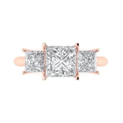 2.5 cttw Princess-Cut Cubic Zirconia 3 Stone Engagement Ring (14K Rose Gold) - Image 1 of 4