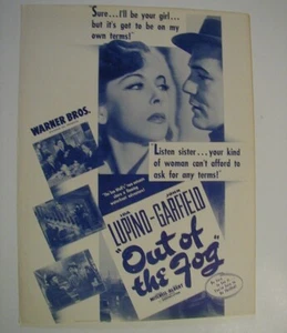 ORIGINAL HANDBILL Movie OUT OF THE FOG 1941 IDA LUPINO John Garfield 9" x 12" - Picture 1 of 2