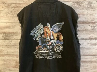 De colección Denim Biker Negro Jean Cutoff Angels Gráfico EE. UU. 3XL Semana de Bicicleta Foto 1 de 4