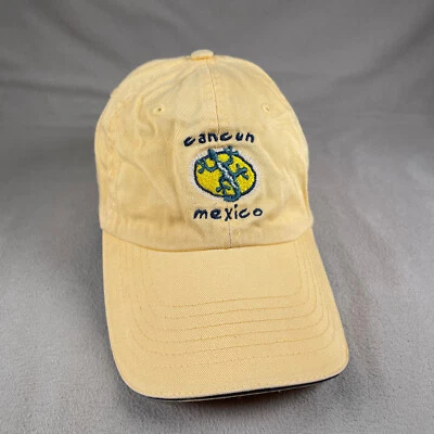 Cancun Mexico Hat Men OS Yellow Strapback Ball Cap Mega Cap Embroidered - Image 1 of 4