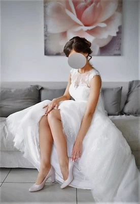 Brautkleid Hochzeitskleid Nicole Spose Gr.36-38 Tattoorücken + Mantel Wie Neu - Bild 1 von 4